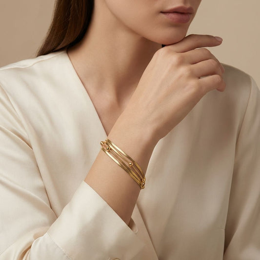 Golden Premium Triple Chain Anti Tarnish Bracelet For Women