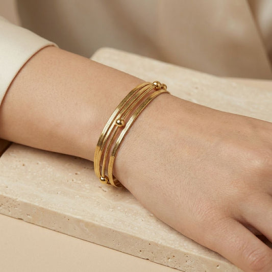 Golden Premium Triple Chain Anti Tarnish Bracelet For Women