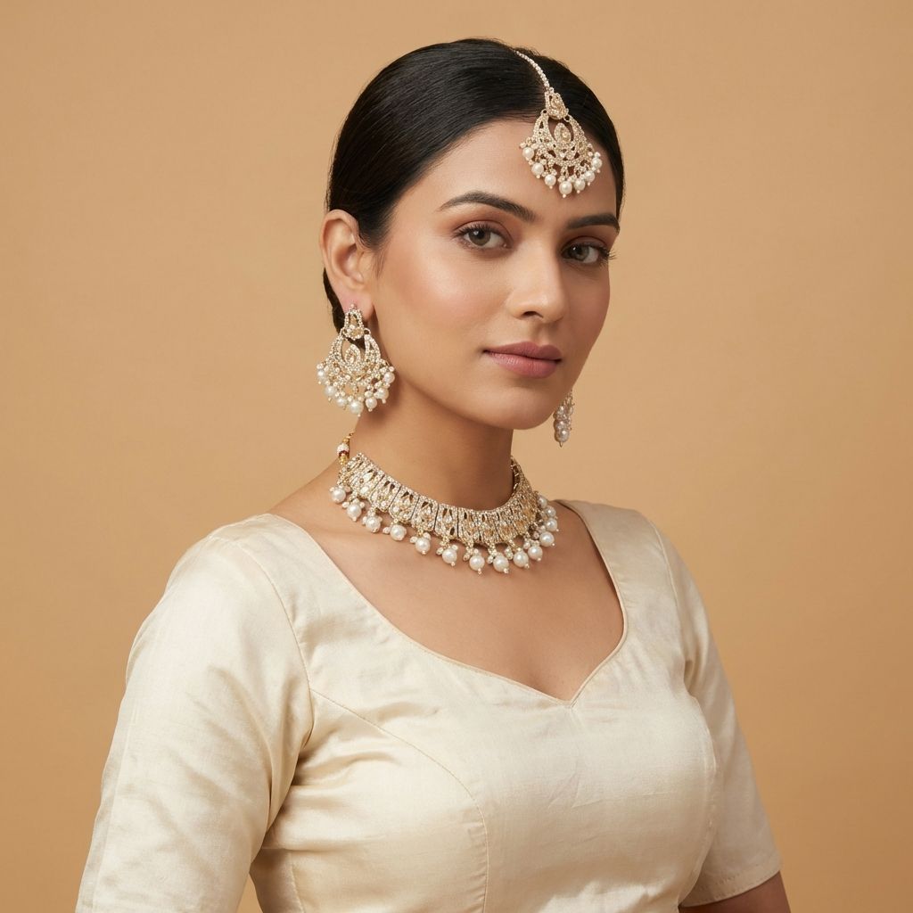 Golden Premium Kundan Necklace For Women