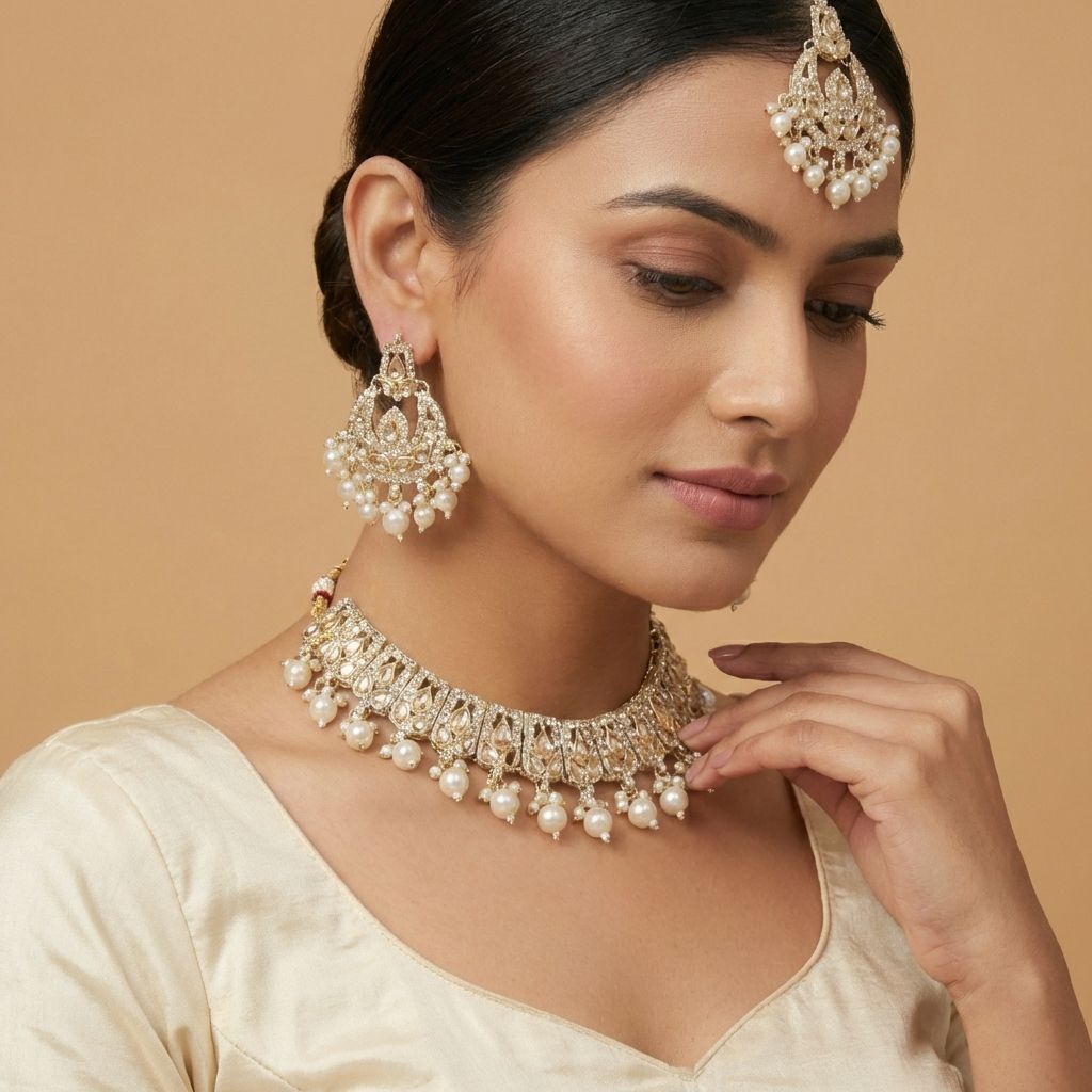 Golden Premium Kundan Necklace For Women