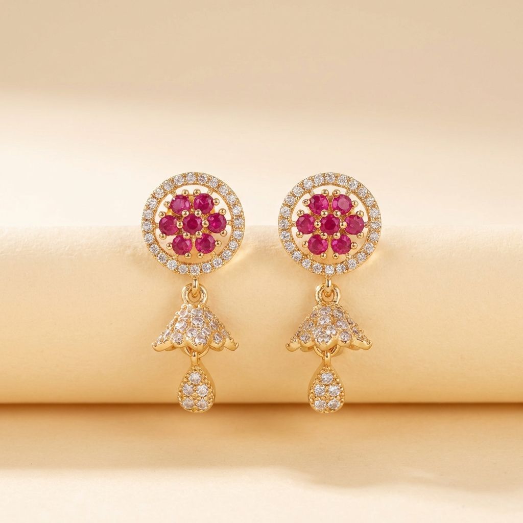 Pink Golden Premium AD Earrings For Women