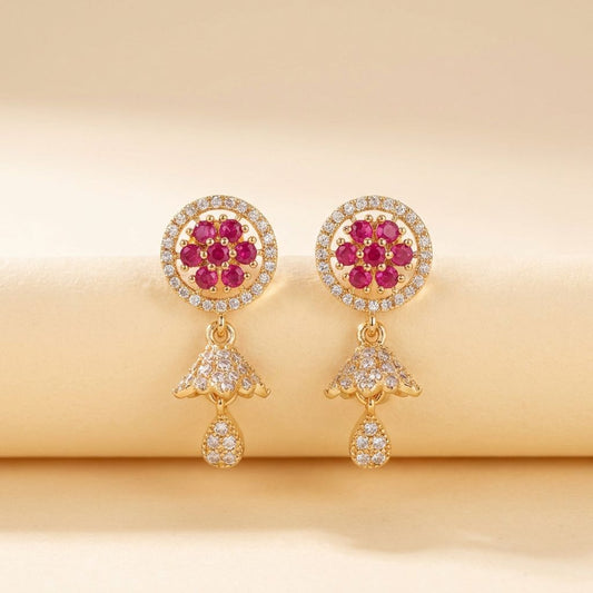 Pink Golden Premium AD Earrings For Women