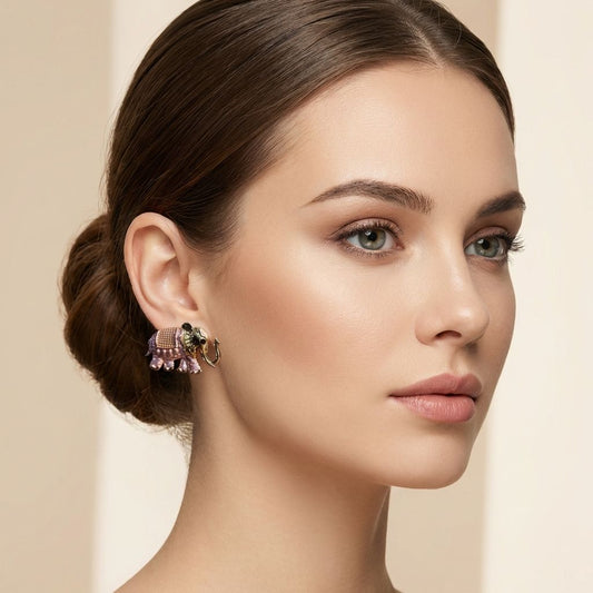 Pink Golden Premium Anti Tarnish Earrings For Women