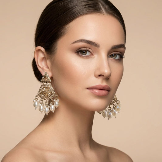 Golden And White Premium Alloy Earrings For Women