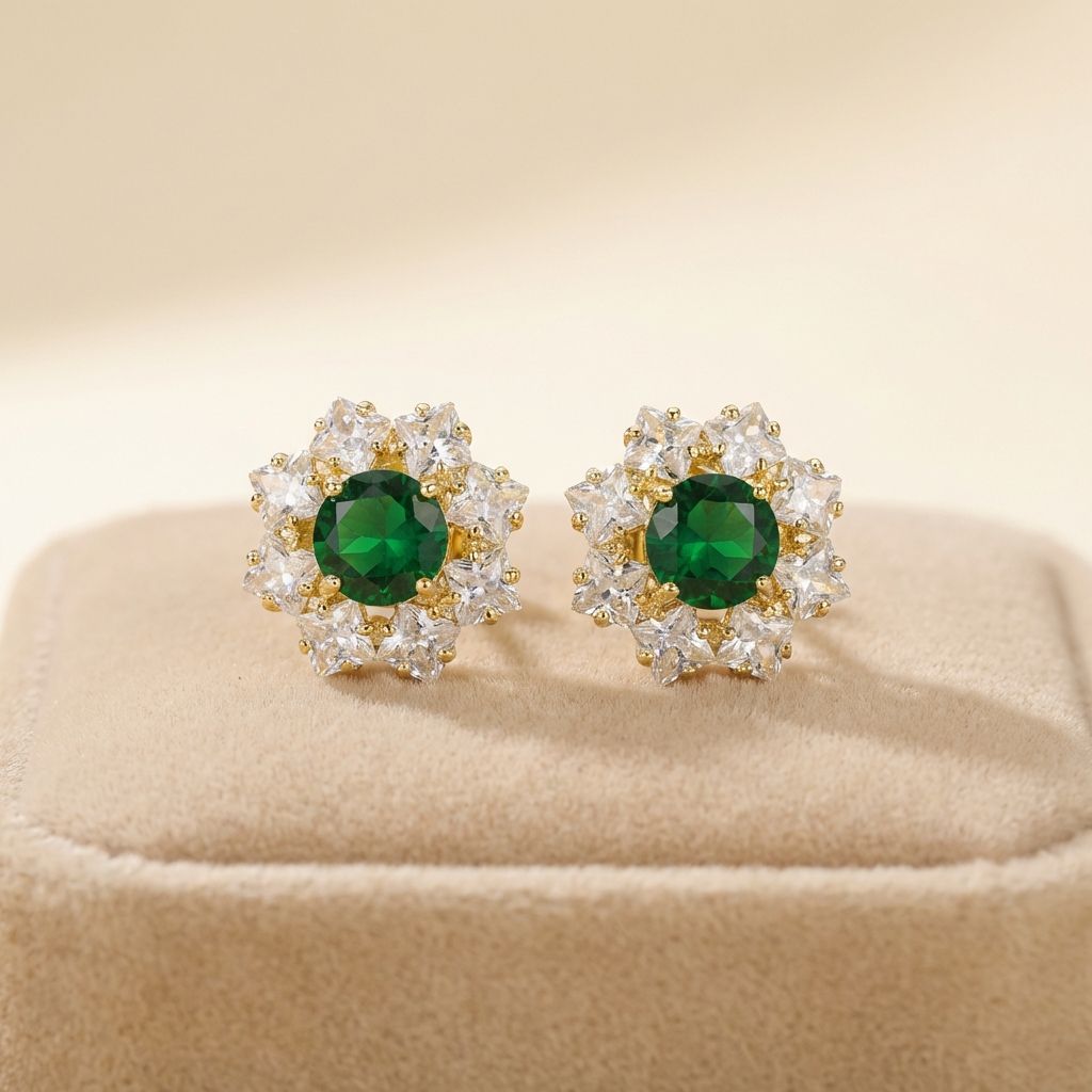 Green Premium AD Earrings For Women