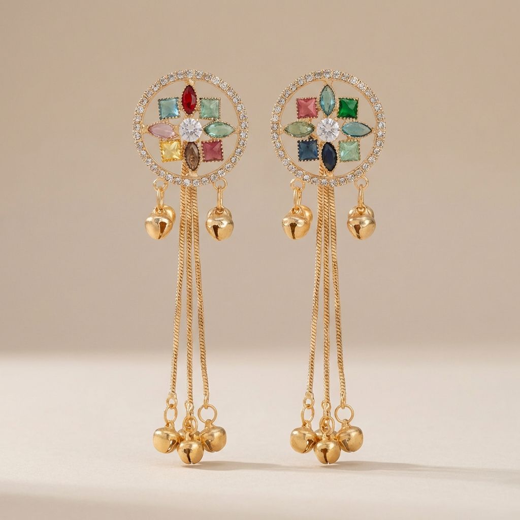Golden Premium Alloy Kashmiri Earrings For Women