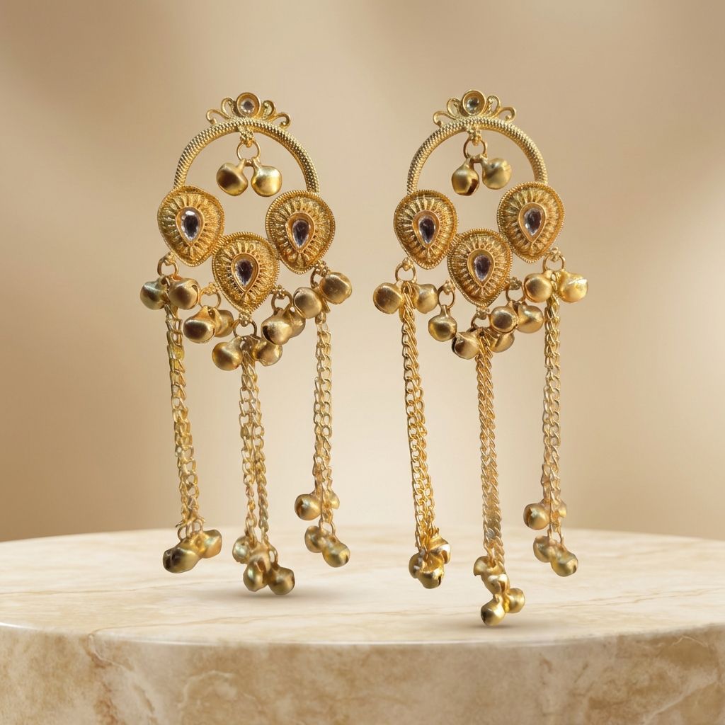 Golden Premium Alloy Kashmiri Earrings For Women