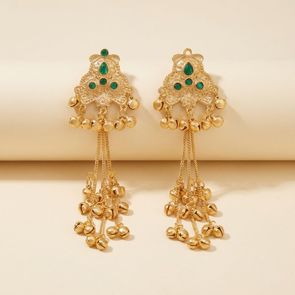 Golden Premium Alloy Kashmiri Earrings For Women