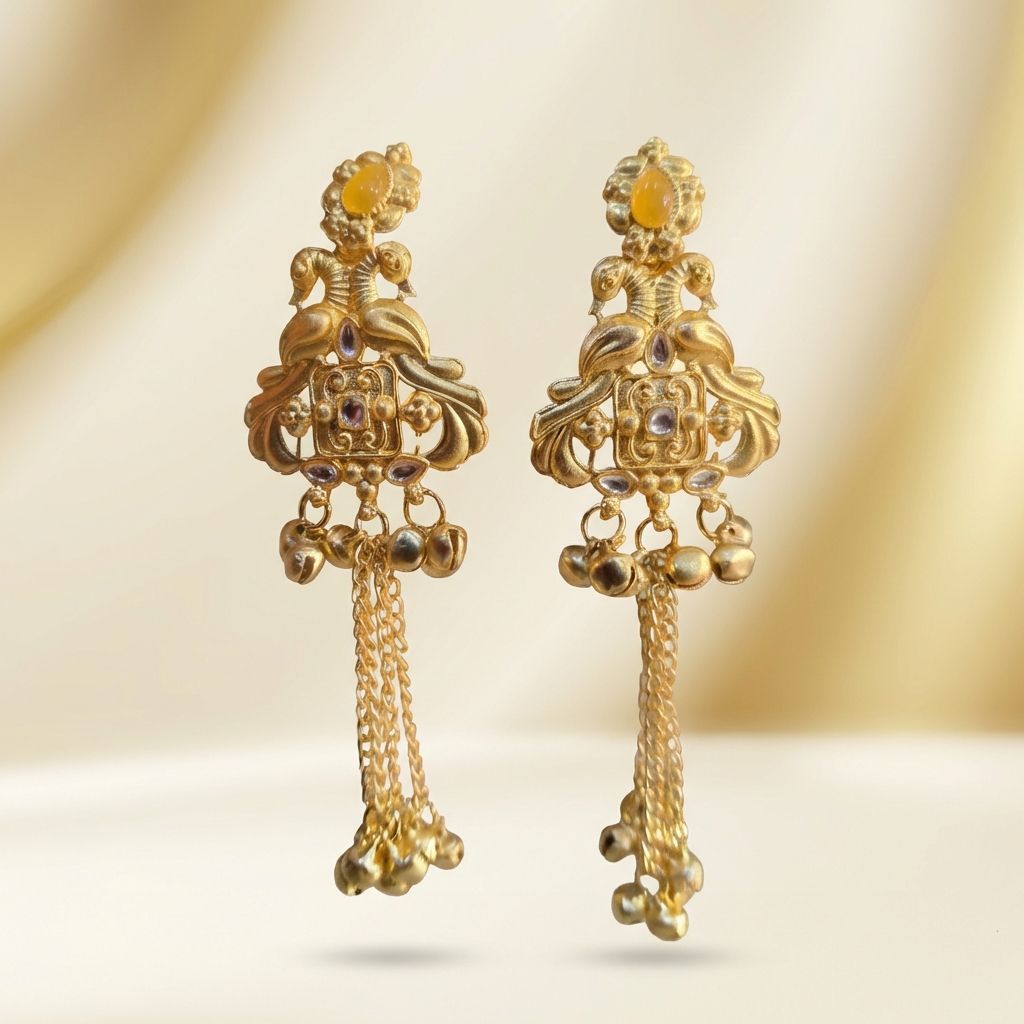 Golden Premium Alloy Kashmiri Earrings For Women