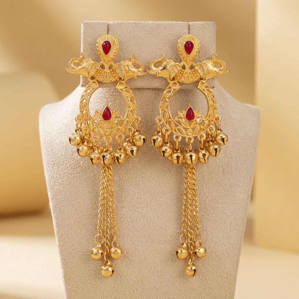 Golden Premium Alloy Kashmiri Earrings For Women