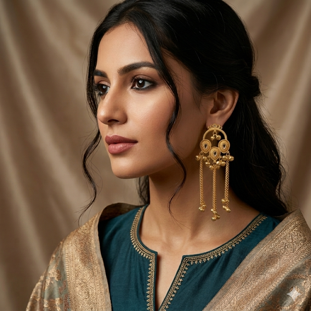 Golden Premium Alloy Kashmiri Earrings For Women
