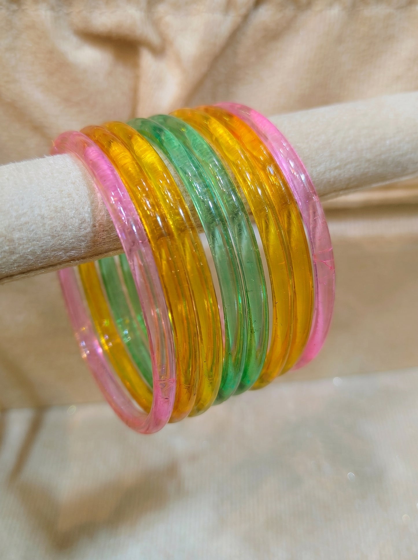 Light Multi Jelly Glass Bangles Set Of 8