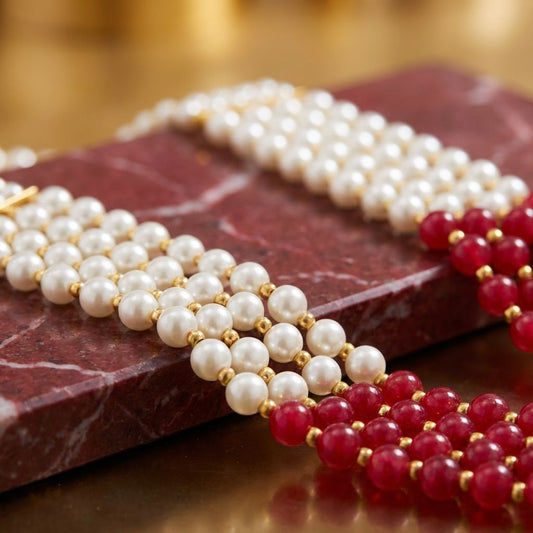 RED PEARL PREMIUM BEADED 5 LAYER MOTI MALA