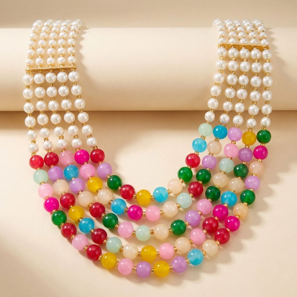 MULTICOLOR PEARL PREMIUM BEADED 5 LAYER MOTI MALA