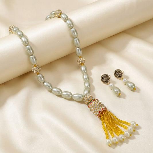 Silver and Yellow Premium Pearls Necklace For Women