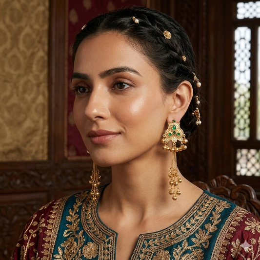 Golden Premium Alloy Kashmiri Earrings For Women