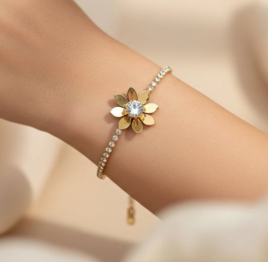Stone Links Flower Premium Anti Tarnish Bracelet For Women