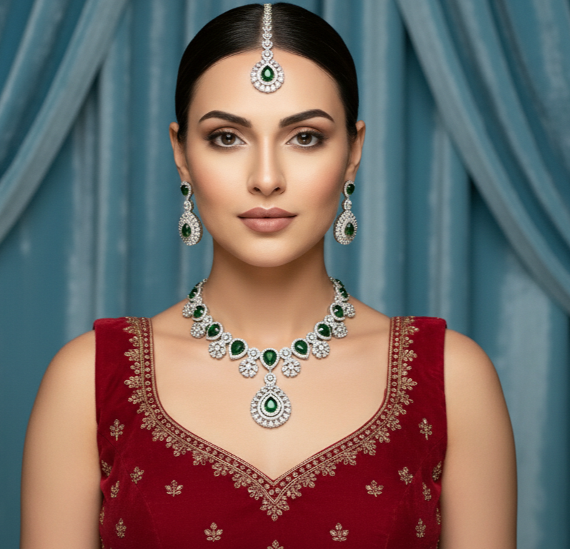 Green Premium AD Necklace For Women