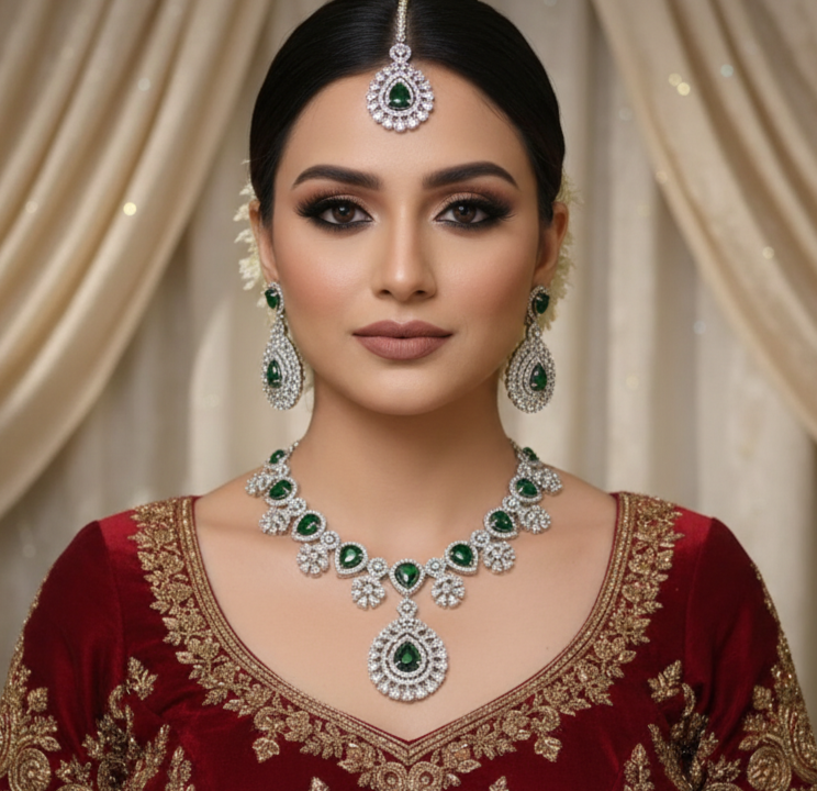 Green Premium AD Necklace For Women