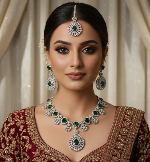 Green Premium AD Necklace For Women
