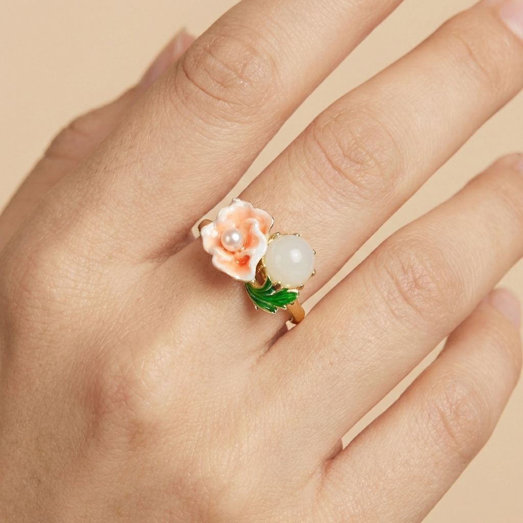 Multicolor Premium Floral Pearl Anti Tarnish Ring For Women