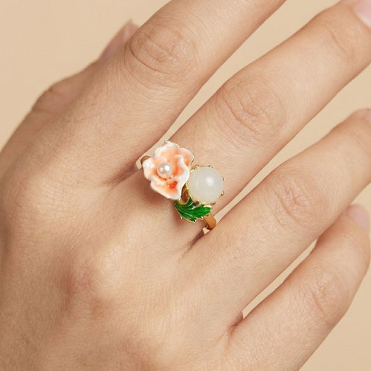 Multicolor Premium Floral Pearl Anti Tarnish Ring For Women