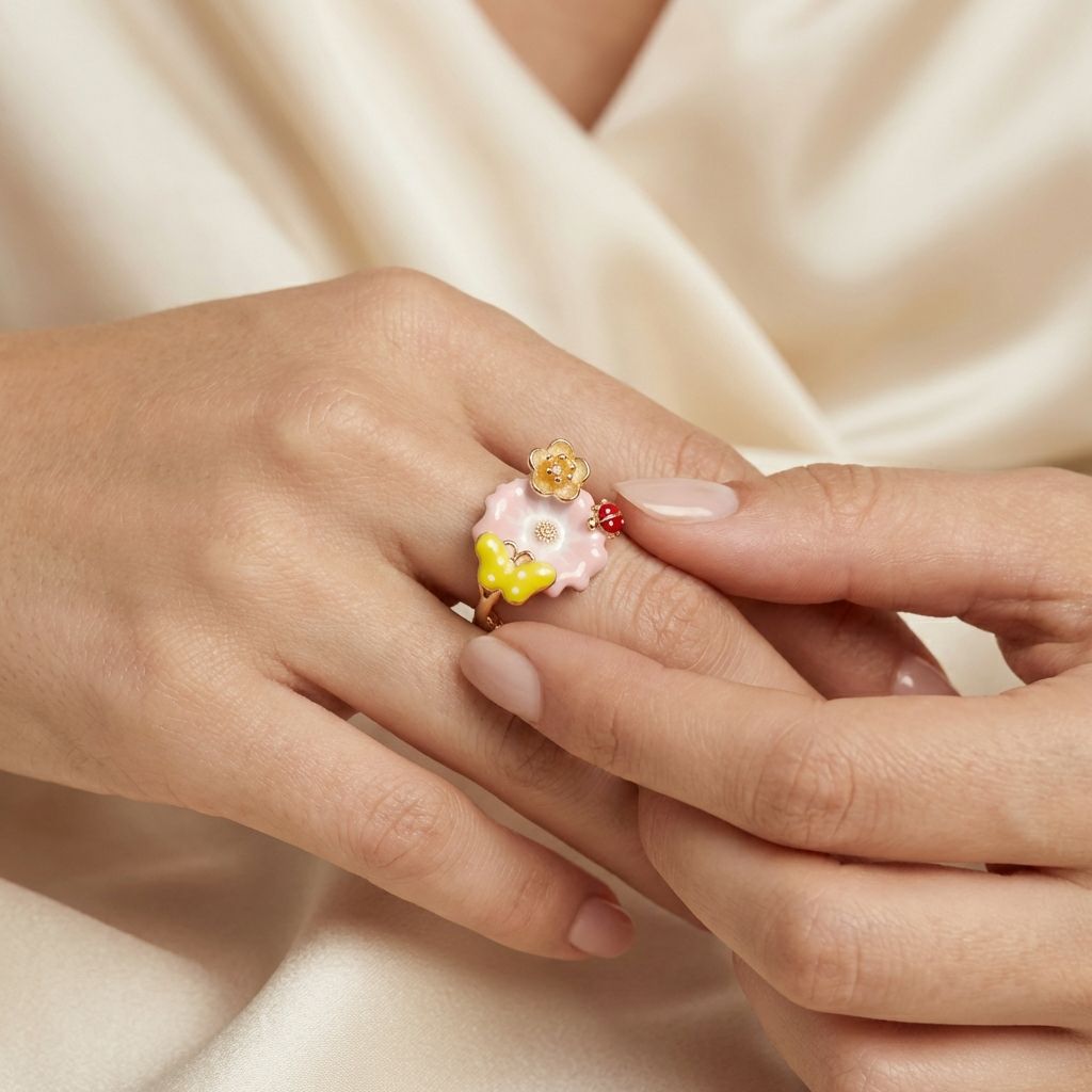 FLORAL ENAMEL PREMIUM GOLD PLATED ANTI TARNISH RING FOR WOMEN