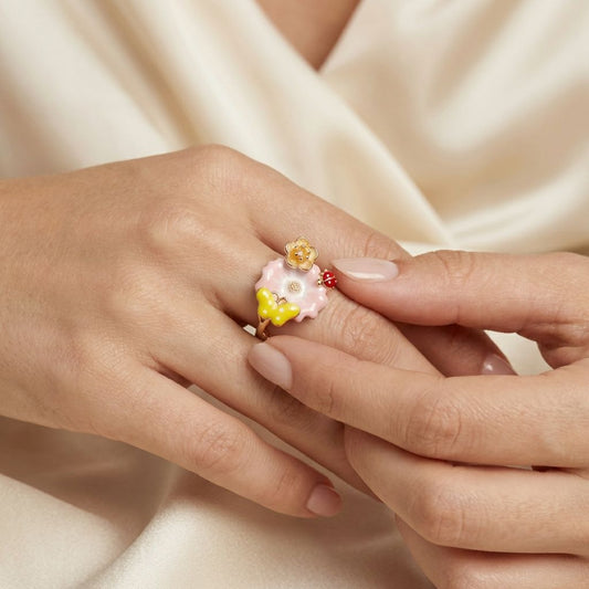 FLORAL ENAMEL PREMIUM GOLD PLATED ANTI TARNISH RING FOR WOMEN