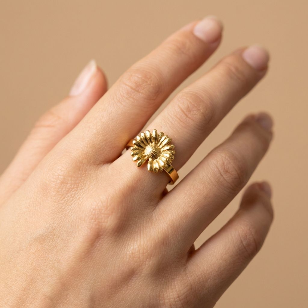 MISSING PETAL FLOWER  PREMIUM GOLD PLATED ANTI TARNISH RING FOR WOMEN