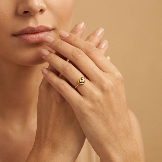 Golden Premium Anti Tarnish Heart Ring For Women
