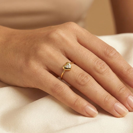 Golden Premium Anti Tarnish Heart Ring For Women