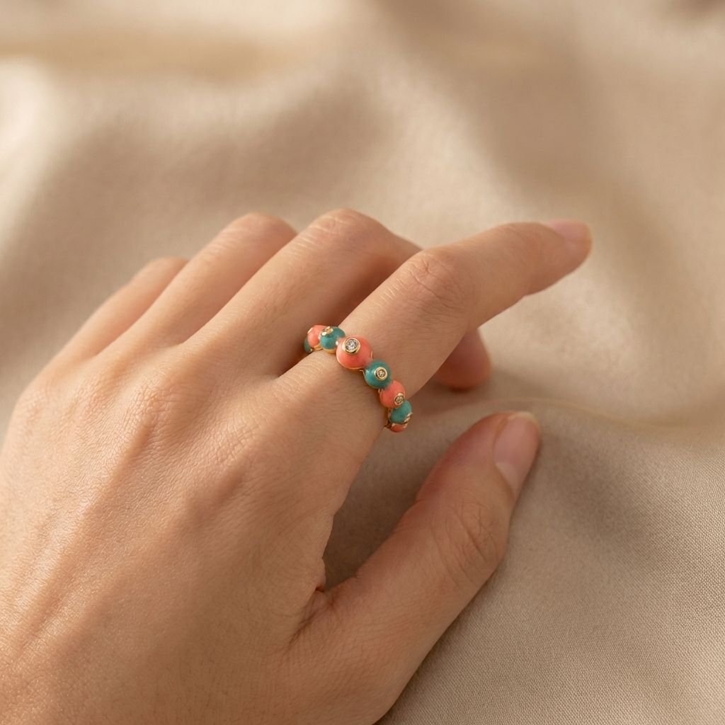 BAUBLE ENAMEL ANTI TARNISH MINAKARI WITH STONE RING