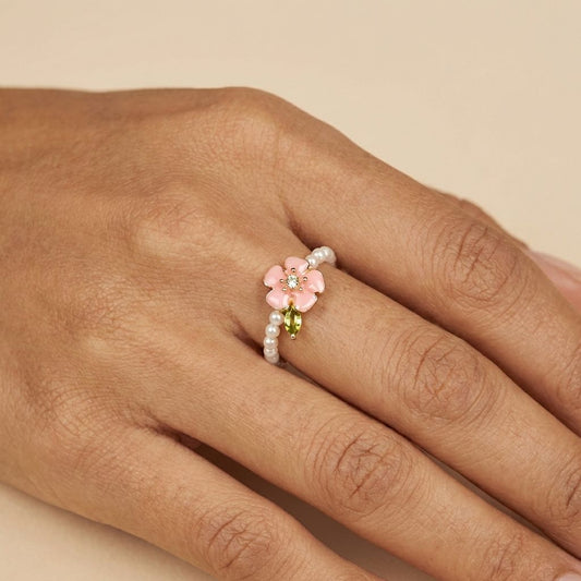 KOREAN  PREMIUM FLORAL RING WITH BEADS