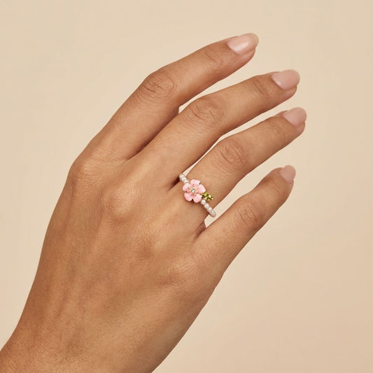 KOREAN  PREMIUM FLORAL RING WITH BEADS