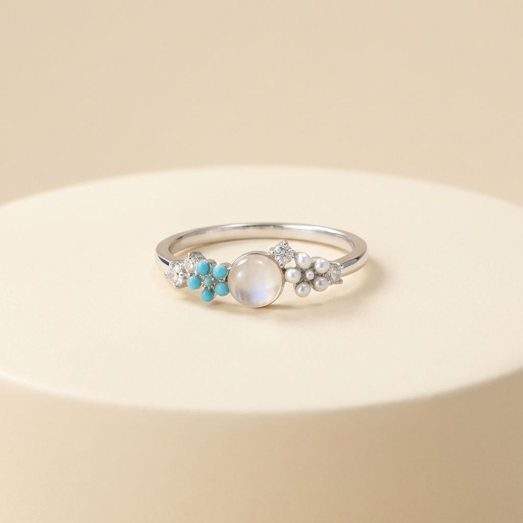 KOREAN ANTI TARNISH ENAMEL FLOWER AND PEARL RING FOR WOMEN