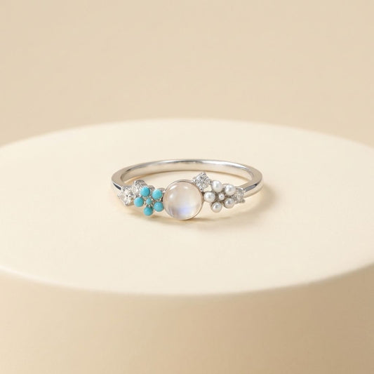 KOREAN ANTI TARNISH ENAMEL FLOWER AND PEARL RING FOR WOMEN
