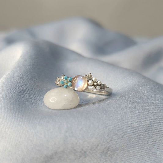 KOREAN ANTI TARNISH ENAMEL FLOWER AND PEARL RING FOR WOMEN