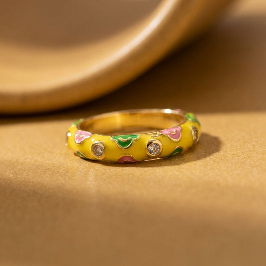 Yellow Premium Menakari Ring For Women