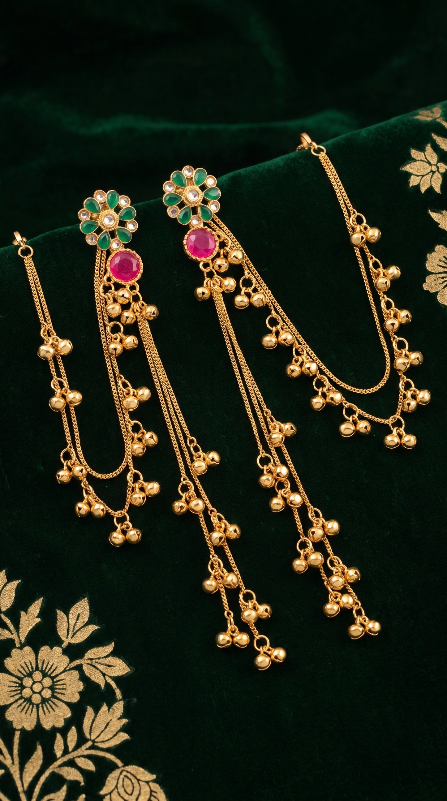 Golden Premium Alloy Kashmiri Earrings For Women with kanchain