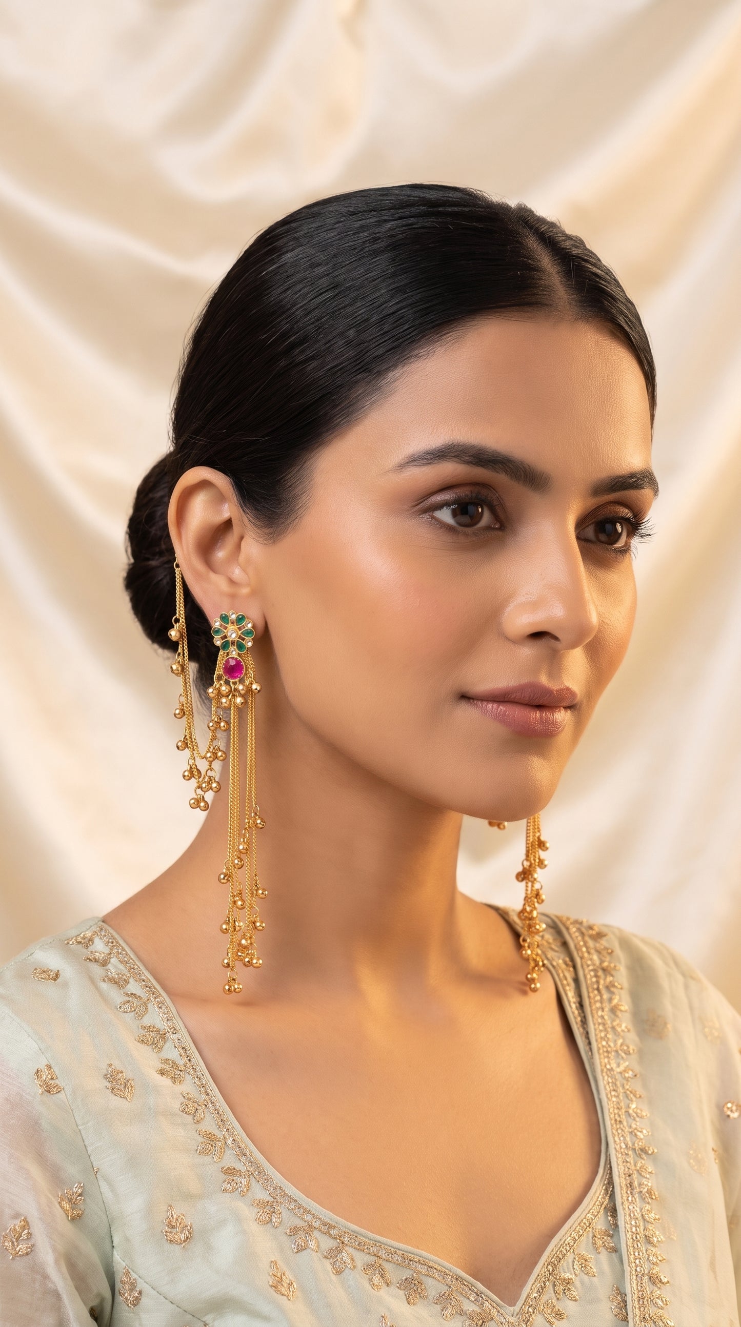 Golden Premium Alloy Kashmiri Earrings For Women with kanchain