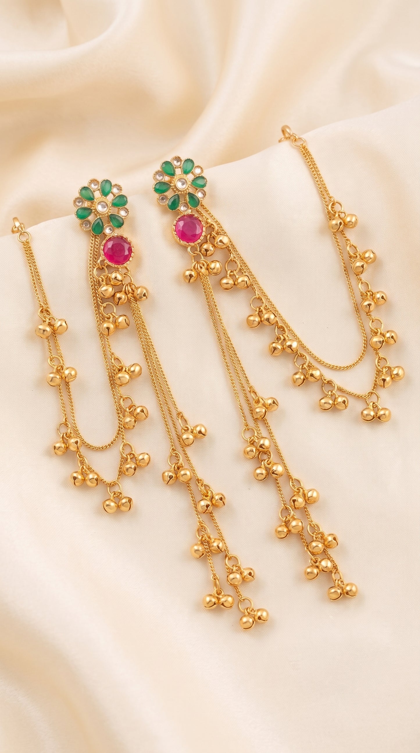 Golden Premium Alloy Kashmiri Earrings For Women with kanchain