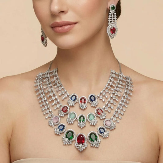 TRIPLE LAYERED MULTI AD NECKLACE SET