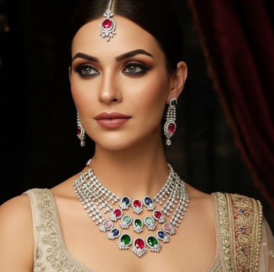 TRIPLE LAYERED MULTI AD NECKLACE SET