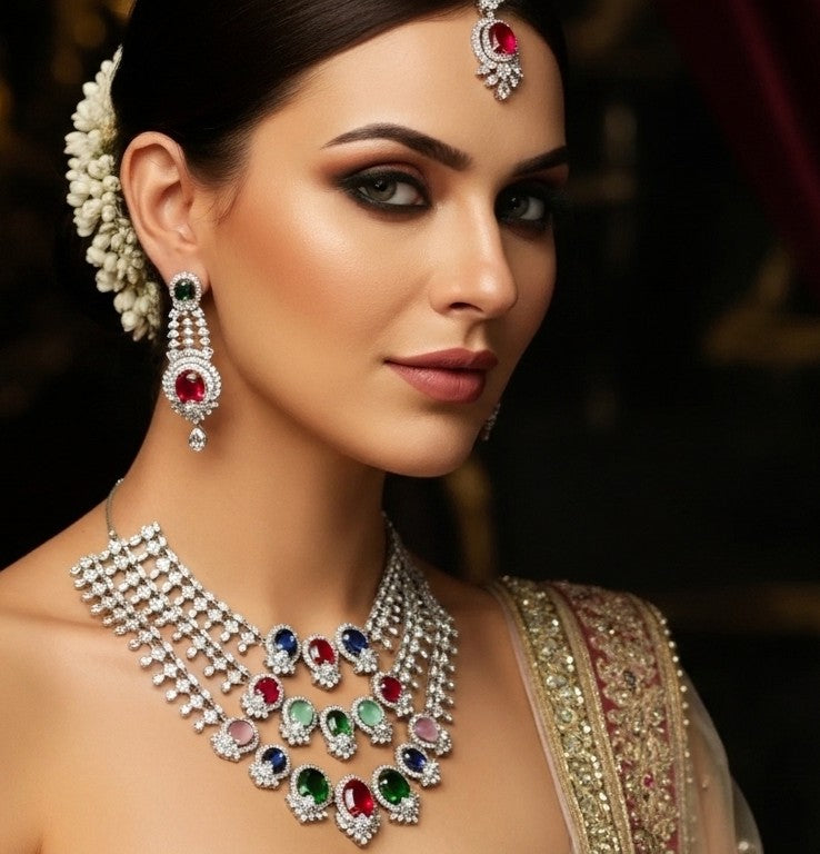 TRIPLE LAYERED MULTI AD NECKLACE SET