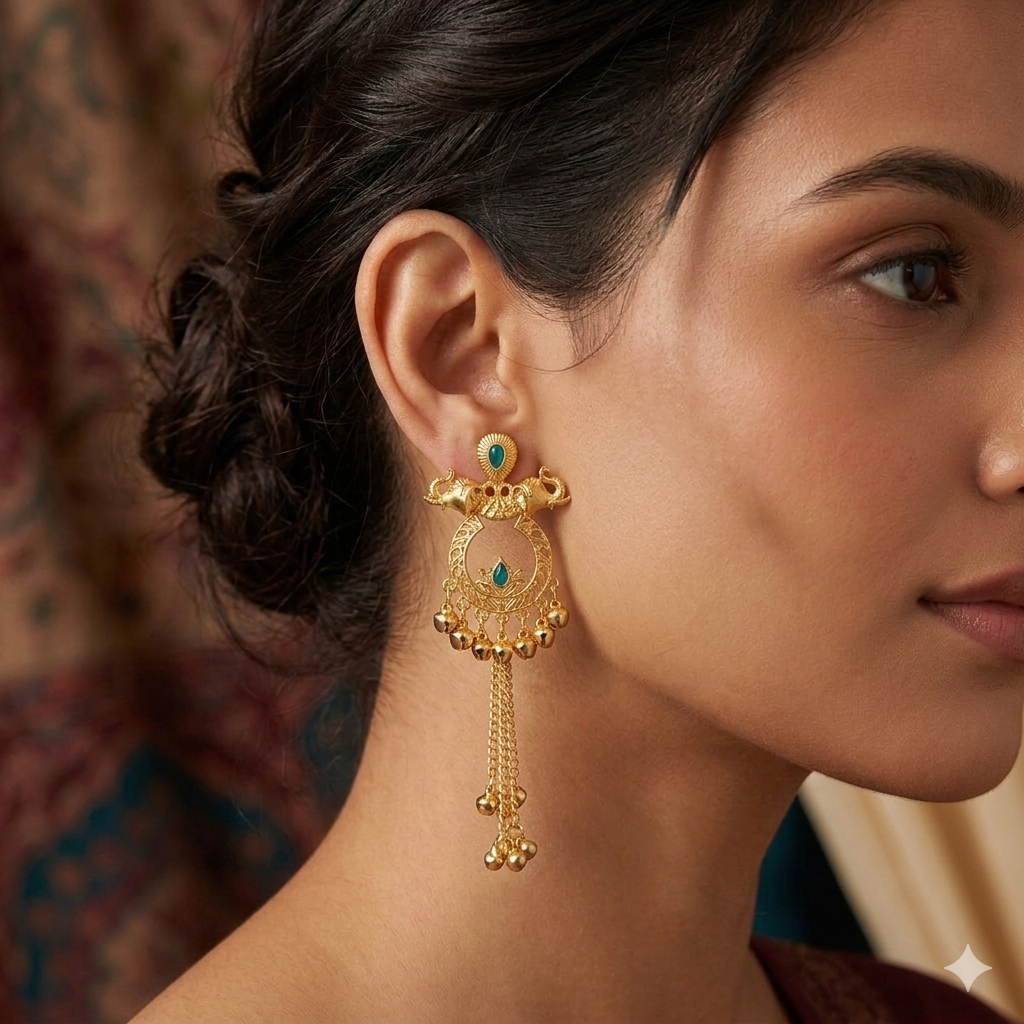 Golden Premium Alloy Kashmiri Earrings For Women